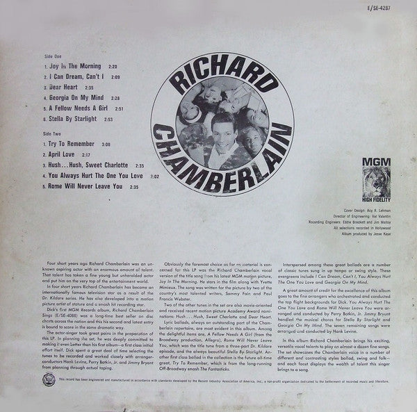 Richard Chamberlain : Joy In The Morning (LP, Album, Mono)