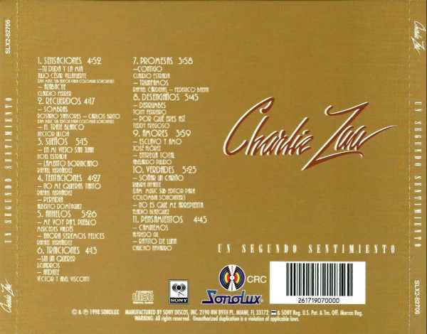 Charlie Zaa : Un Segundo Sentimiento (CD, Comp)