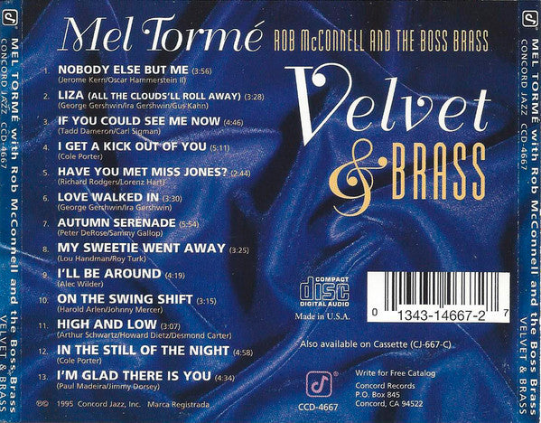 Mel Tormé, Rob McConnell And The Boss Brass* : Velvet & Brass (CD, Album)