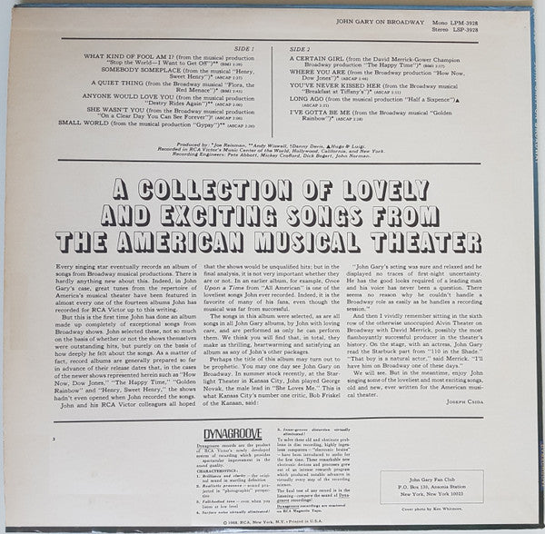 John Gary : John Gary On Broadway (LP, Album, Hol)