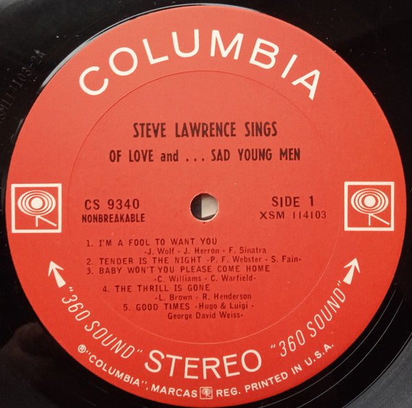 Steve Lawrence (2) : Sings Of Love And Sad Young Men (LP, Album)