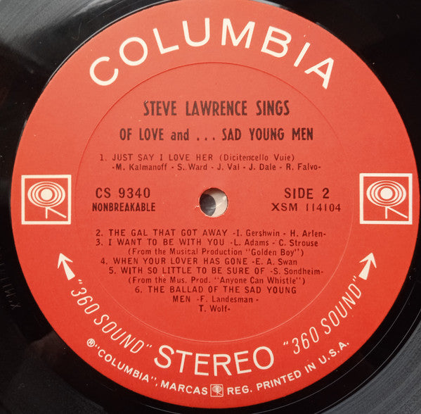 Steve Lawrence (2) : Sings Of Love And Sad Young Men (LP, Album)