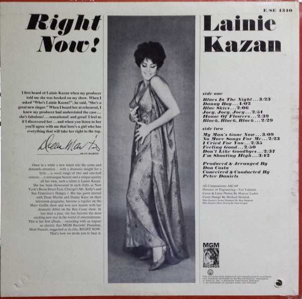 Lainie Kazan : Right Now! (LP, Album, Mono)