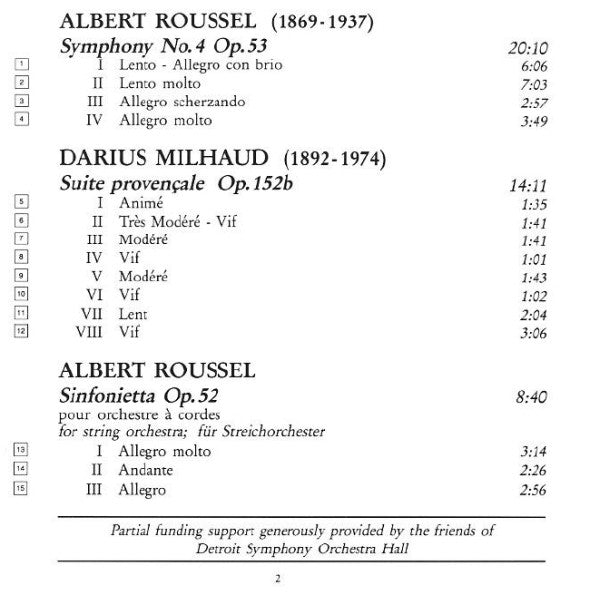 Debussy* / Roussel* / Milhaud* - Detroit Symphony Orchestra, Neeme Järvi : La Mer / Symphony No. 4 / Sinfonietta / Suite Provençale (CD, Album)