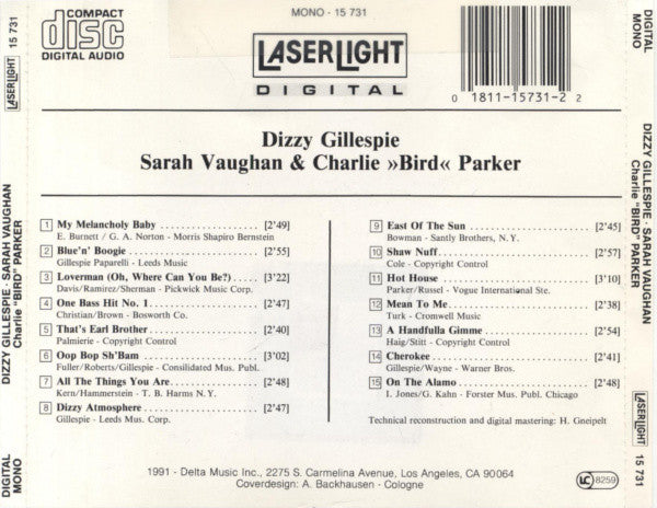 Dizzy Gillespie ♦ Sarah Vaughan & Charlie 'Bird' Parker* : Dizzy Gillespie ♦ Sarah Vaughan & Charlie 'Bird' Parker (CD, Comp, Mono)