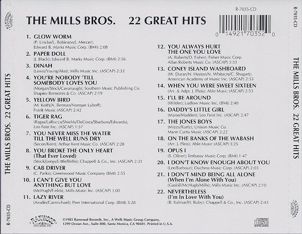 The Mills Bros.* : 22 Great Hits (CD, Comp, RE)