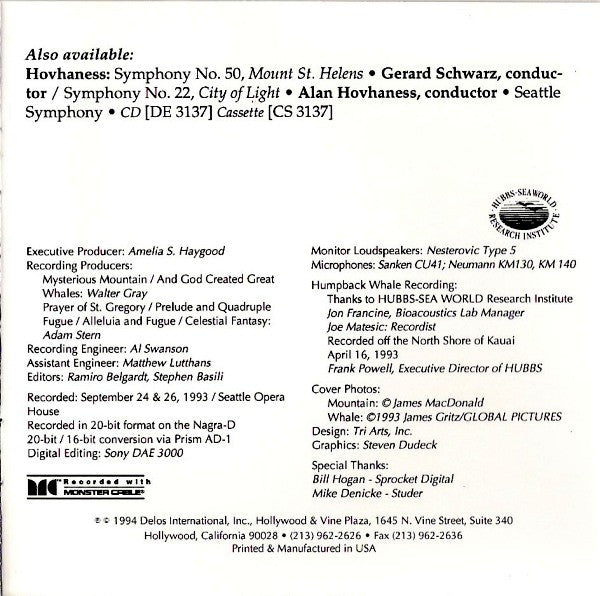 Alan Hovhaness, Seattle Symphony*, Gerard Schwarz : Mysterious Mountain / And God Created Great Whales (CD, Club)