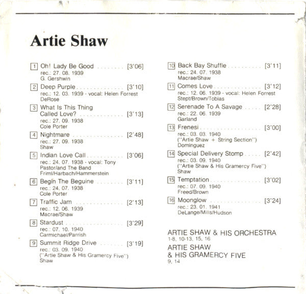 Artie Shaw : Artie Shaw (CD, Comp, Mono)