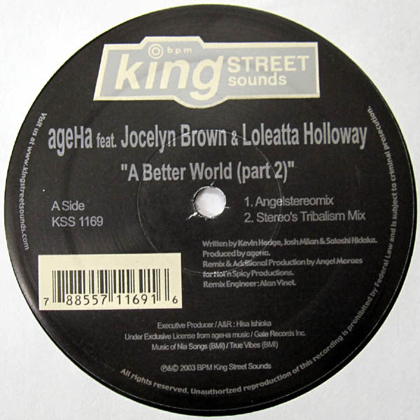 AgeHa Feat. Jocelyn Brown & Loleatta Holloway : A Better World (Part II) (12")