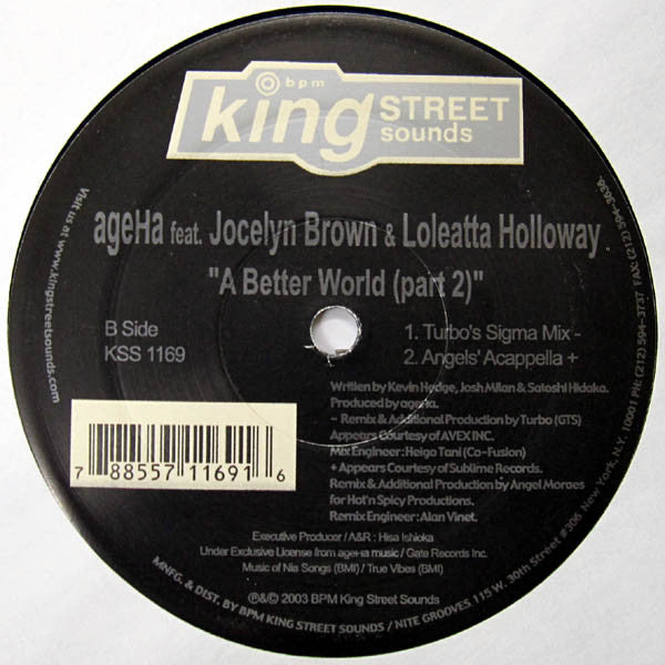 AgeHa Feat. Jocelyn Brown & Loleatta Holloway : A Better World (Part II) (12")