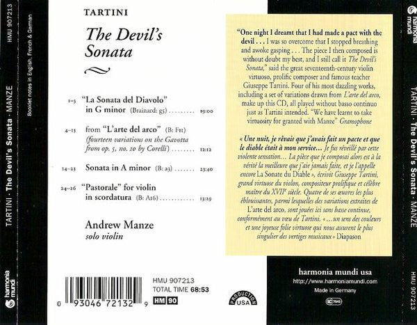 Giuseppe Tartini, Andrew Manze : The Devil's Sonata And Other Works (CD, Album)