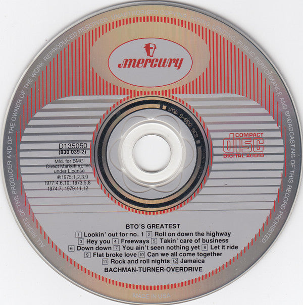 Bachman-Turner Overdrive : BTO's Greatest (CD, Comp, Club, RE)