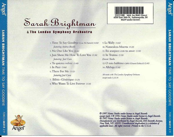 Sarah Brightman & The London Symphony Orchestra* : Time To Say Goodbye (CD, Album, Club, BMG)