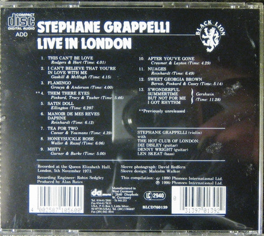 Stephane Grappelli* : Live In London (CD, Album, RE)