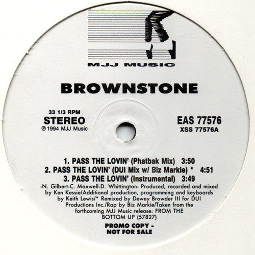 Brownstone : Pass The Lovin' (12", Promo)