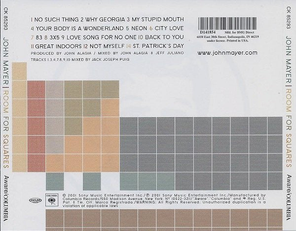 John Mayer : Room For Squares (CD, Album, Club, RE)