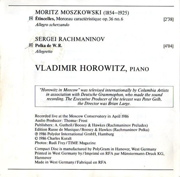 Horowitz* : Horowitz In Moscow (CD, Album)