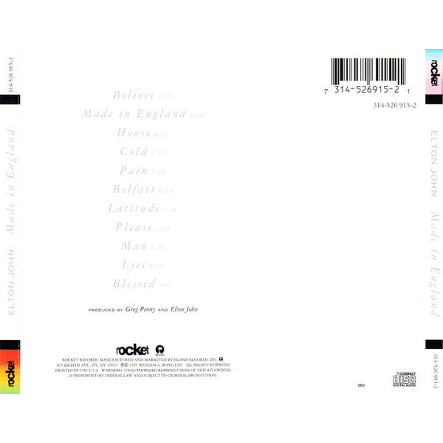 Elton John - Made In England (CD, Album)