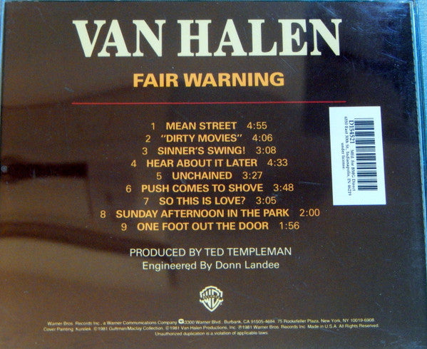 Van Halen : Fair Warning (CD, Album, Club, RE)