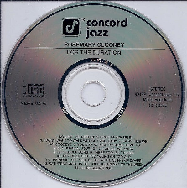 Rosemary Clooney : For The Duration (CD, Album)