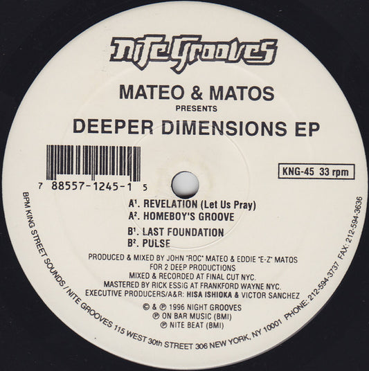 Mateo & Matos : Deeper Dimensions EP (12", EP)