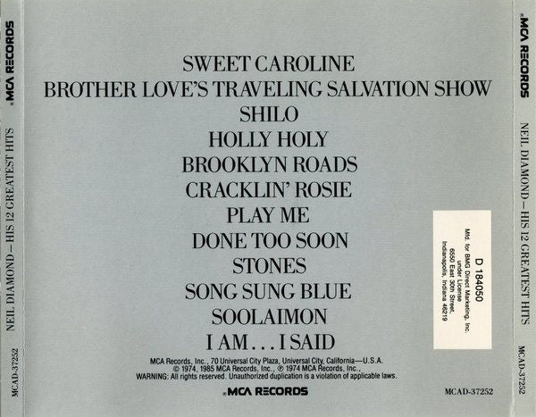 Neil Diamond : His 12 Greatest Hits (CD, Comp, Club, RE)