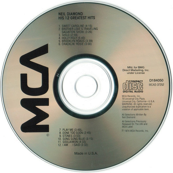 Neil Diamond : His 12 Greatest Hits (CD, Comp, Club, RE)