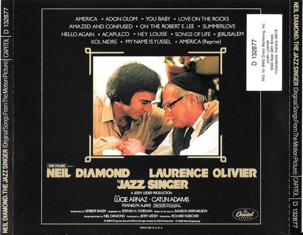 Neil Diamond : The Jazz Singer (Original Songs From The Motion Picture) (CD, Album, Club, RE, BMG)