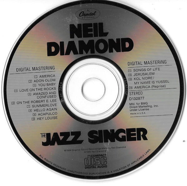 Neil Diamond : The Jazz Singer (Original Songs From The Motion Picture) (CD, Album, Club, RE, BMG)