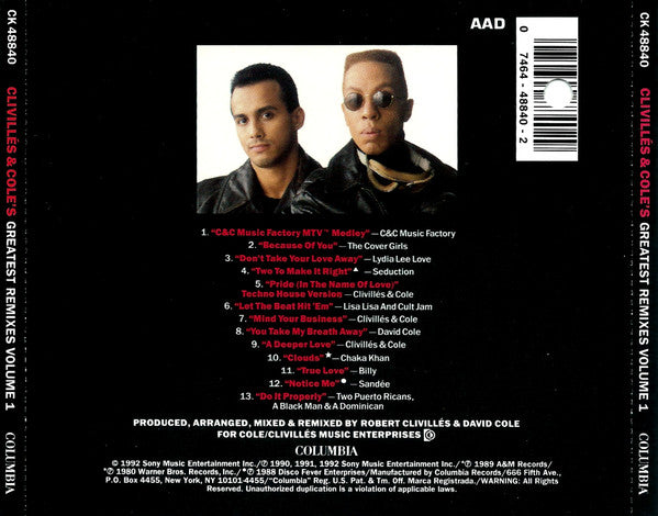 Clivillés + Cole* : Greatest Remixes Vol. 1 (CD, Comp)