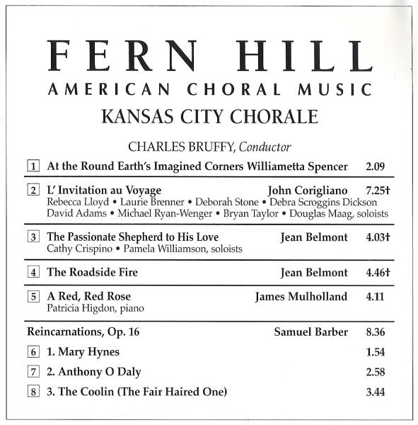 John Corigliano, Jean Belmont, Samuel Barber, Kansas City Chorale, Charles Bruffy : Fern Hill (American Choral Music) (CD, Club)
