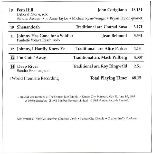 John Corigliano, Jean Belmont, Samuel Barber, Kansas City Chorale, Charles Bruffy : Fern Hill (American Choral Music) (CD, Club)