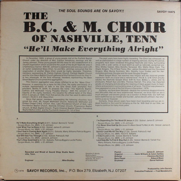 The B. C. & M. Choir : He'll Make Everything Alright (LP, Album)