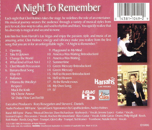 Clint Holmes : A Night To Remember (CD, Album)