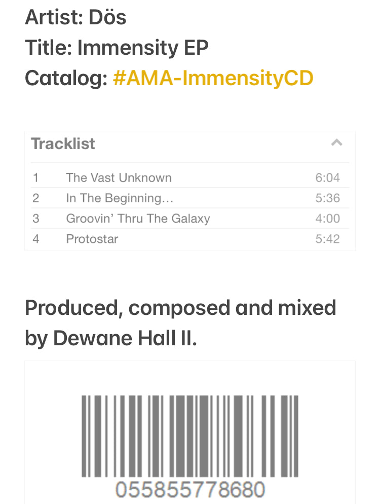 Dös - Immensity EP (White Label) [CD]