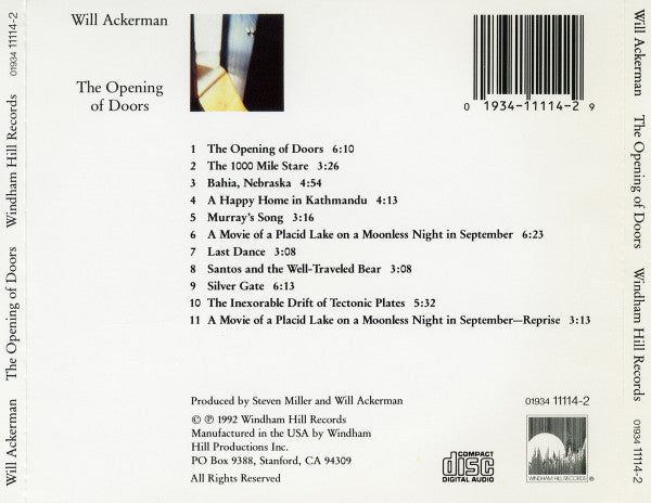 Will Ackerman* : The Opening Of Doors (CD, Album)