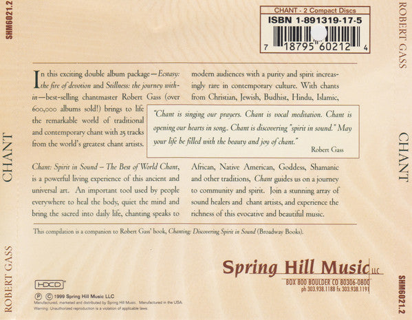 Robert Gass : Spirit In Sound: The Best Of World Chant (2xCD, Comp)