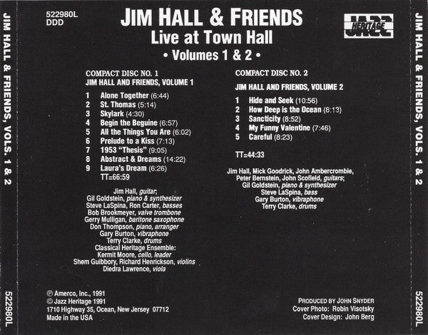 Jim Hall & Friends : Live At Town Hall, Vols. 1 & 2 (2xCD, Album)