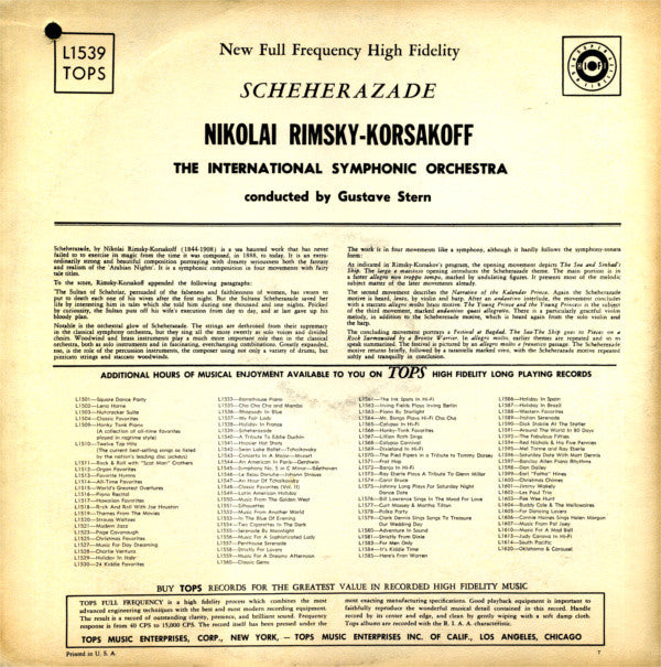 Nikolai Rimsky-Korsakoff*, The International Symphonic Orchestra* Conducted By Gustave Stern : Scheherazade (LP, Album, Mono)