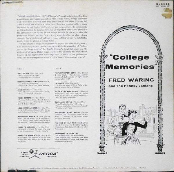 Fred Waring And The Pennsylvanians* : College Memories (LP, Album)