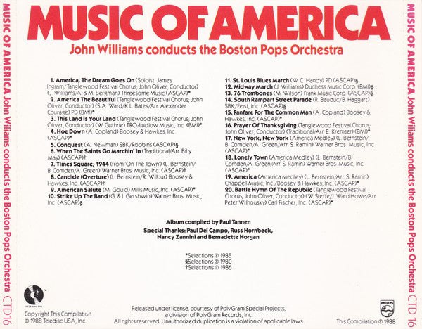 John Williams (4) Conducts The Boston Pops Orchestra* : Music Of America (CD, Album)