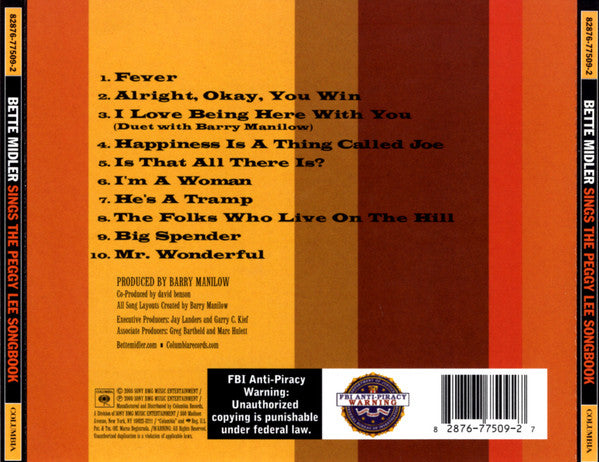 Bette Midler : Sings The Peggy Lee Songbook (CD, Album)