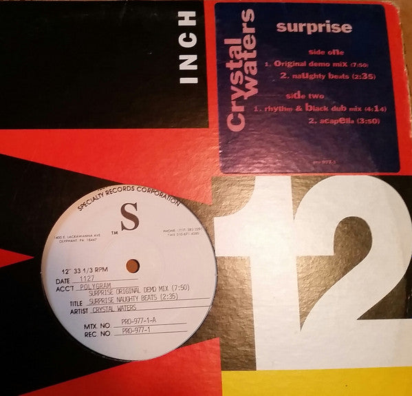 Crystal Waters : Surprise (12", Single, TP)