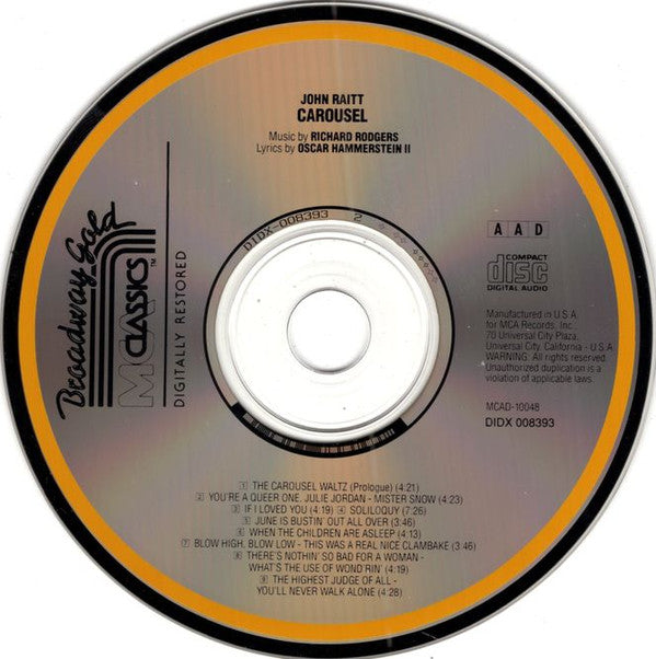 John Raitt - Jan Clayton - Jean Darling - Christine Johnson - Eric Mattson (2) - Murvyn Vye - Connie Baxter, Carousel Chorus And Orchestra : Carousel (Original Cast Album) (CD, Album)