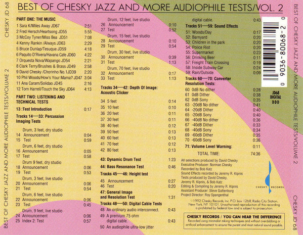 Various : Best Of Chesky Jazz And More Audiophile Tests Volume 2 (CD)