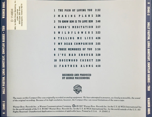 Dolly Parton, Linda Ronstadt & Emmylou Harris : Trio (CD, Album, Club)