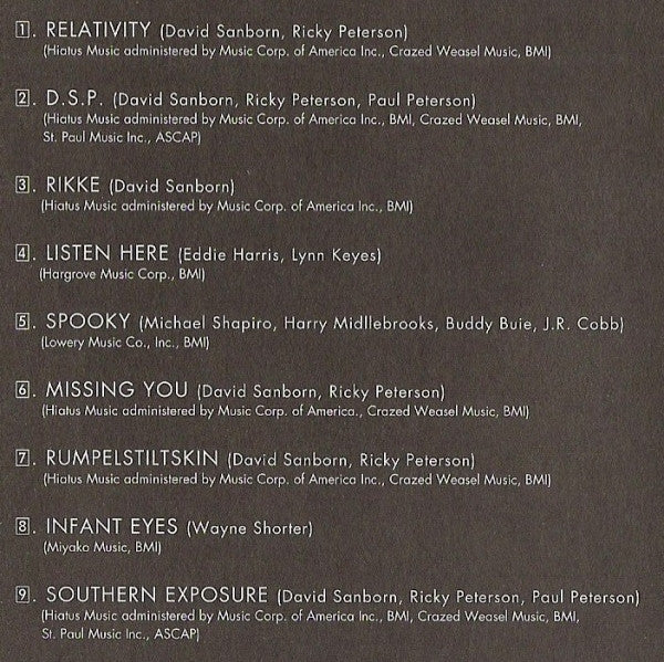 David Sanborn : Songs From The Night Before (CD, Album, Club)