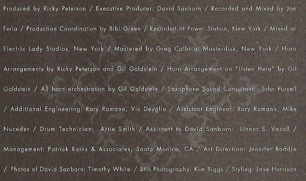 David Sanborn : Songs From The Night Before (CD, Album, Club)