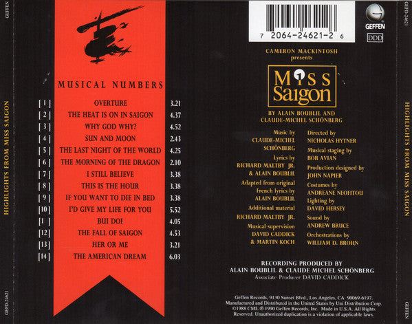 Original London Cast* : Highlights From Cameron Mackintosh's Production Of Boublil & Schönberg's Miss Saigon (Original London Cast Recording) (CD, Album, RE)