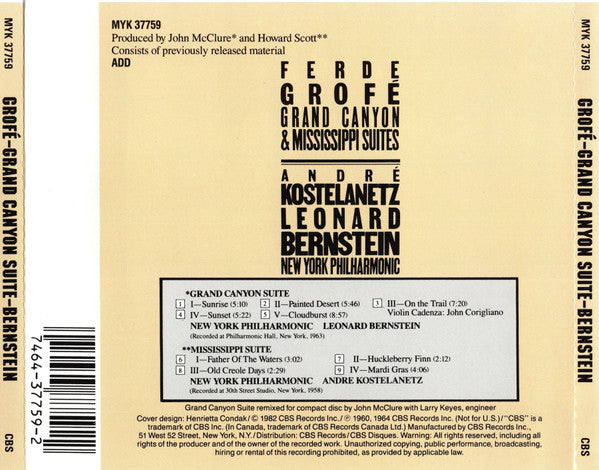 Grofe* : New York Philharmonic, Kostelanetz*, Bernstein* : Grand Canyon & Mississippi Suites (CD, Comp, RM)